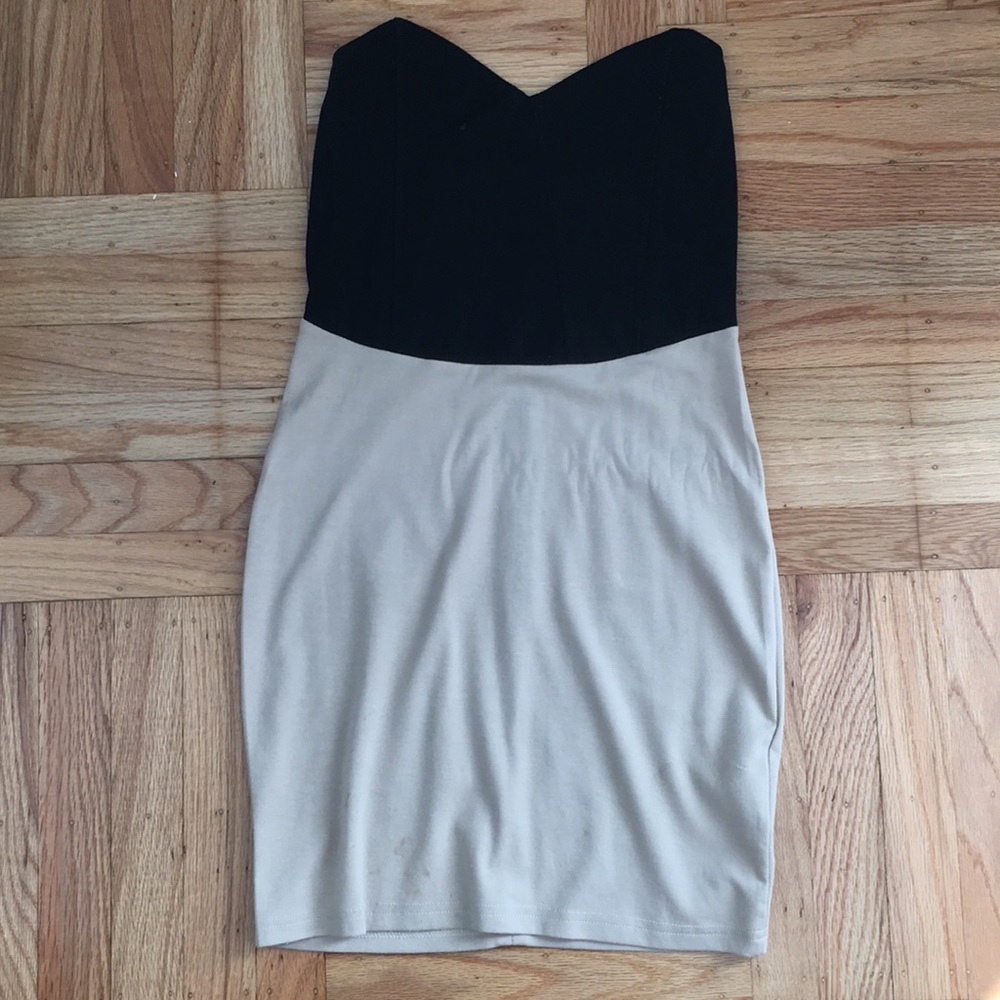 Strapless black and nude dress